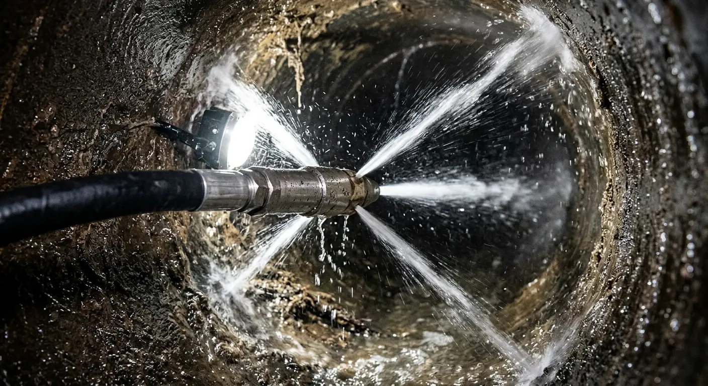 High-pressure hydro jetting nozzle cleaning sewer pipe for Emergency Drain Service in Brush